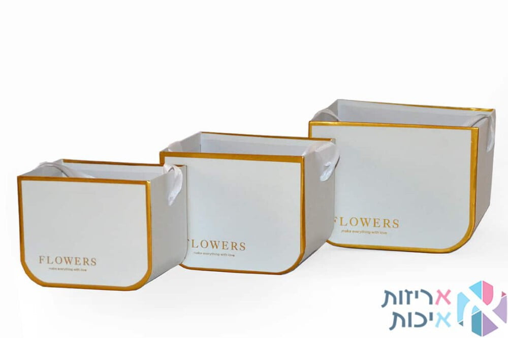 קופסאות לפרחים - סט שלישיית קופסאות עם ידית סאטן