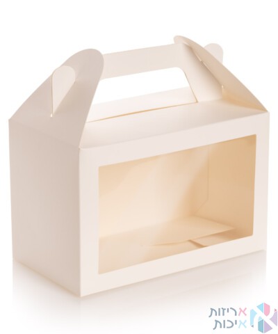 מזוודות קרטון קשיחות (לאנץ' בוקס) - צבע לבן עם חלון PVC