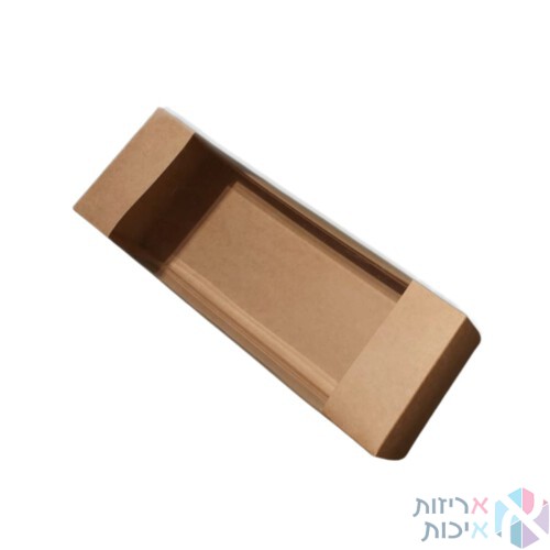 קופסאות קרטון עם חלון שקוף במידה 30-10-7 סמ (אינגליש קייק) - צבע חום טבעי