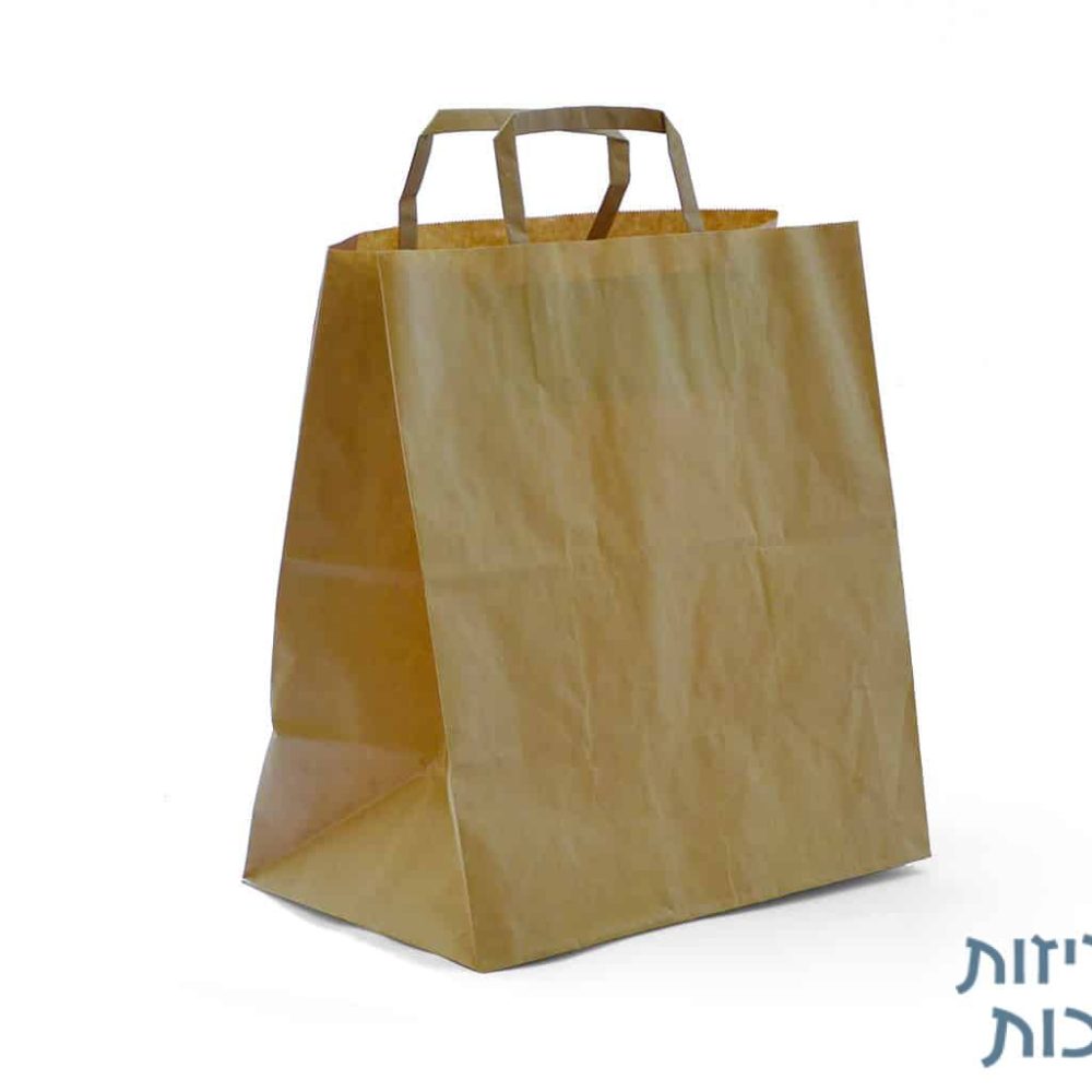 שקיות טייק אווי חומות עם ידית שטוחה 28/16/29, 500 יחידות