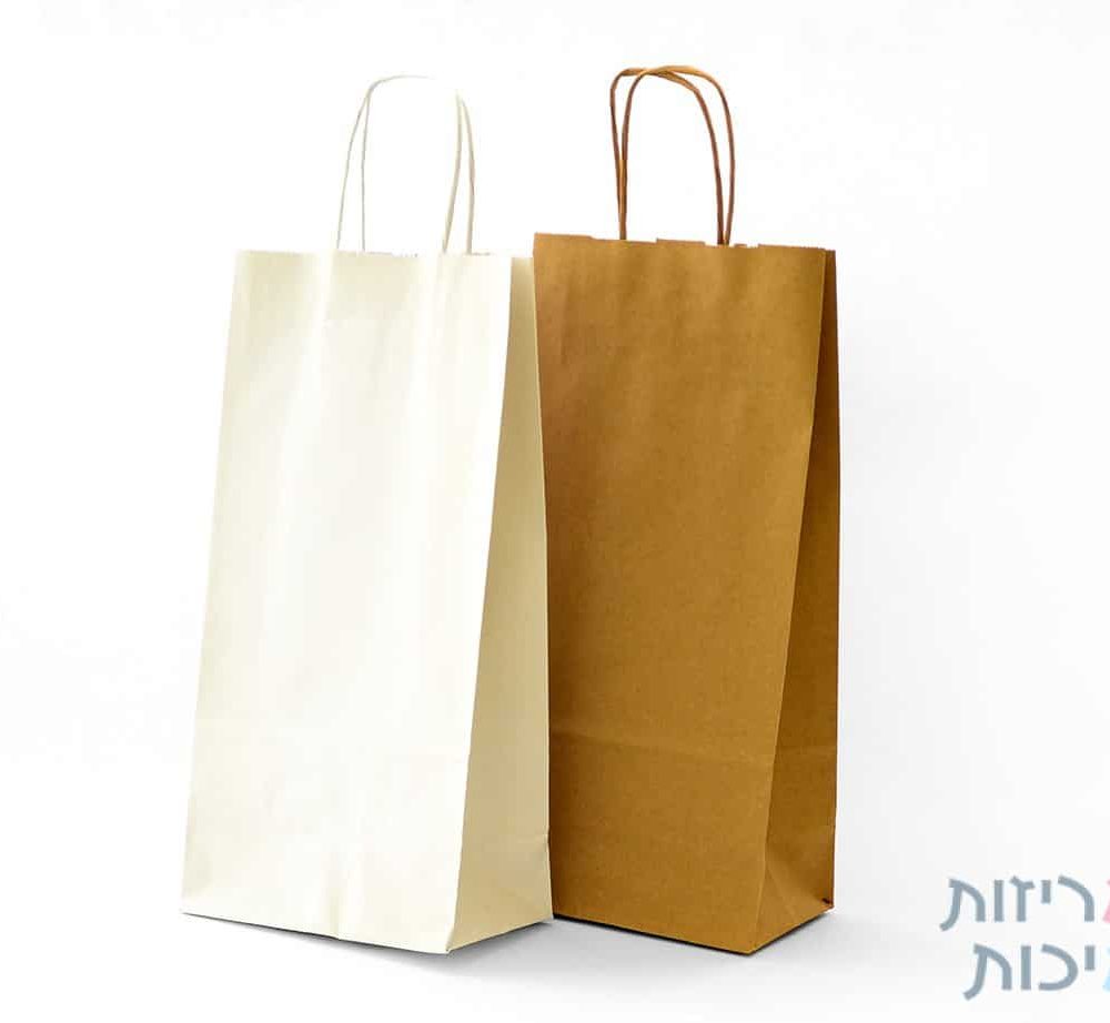 שקיות נייר ליין עם ידית מגולגלת – צבע חום 50 יח' במידה 15/39/8